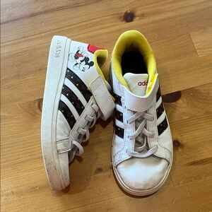 Mickey Mouse Adidas Kids White and Black Sneakers with Yellow Lining